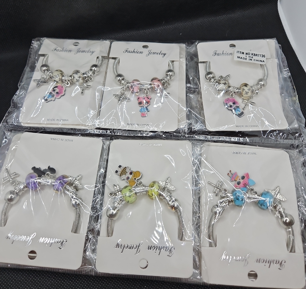 Silver Charm Bracelet with Multicolor Accents Pkg Of 12
